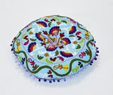 Embroidered Suzani Round Padded Floor Cushion.